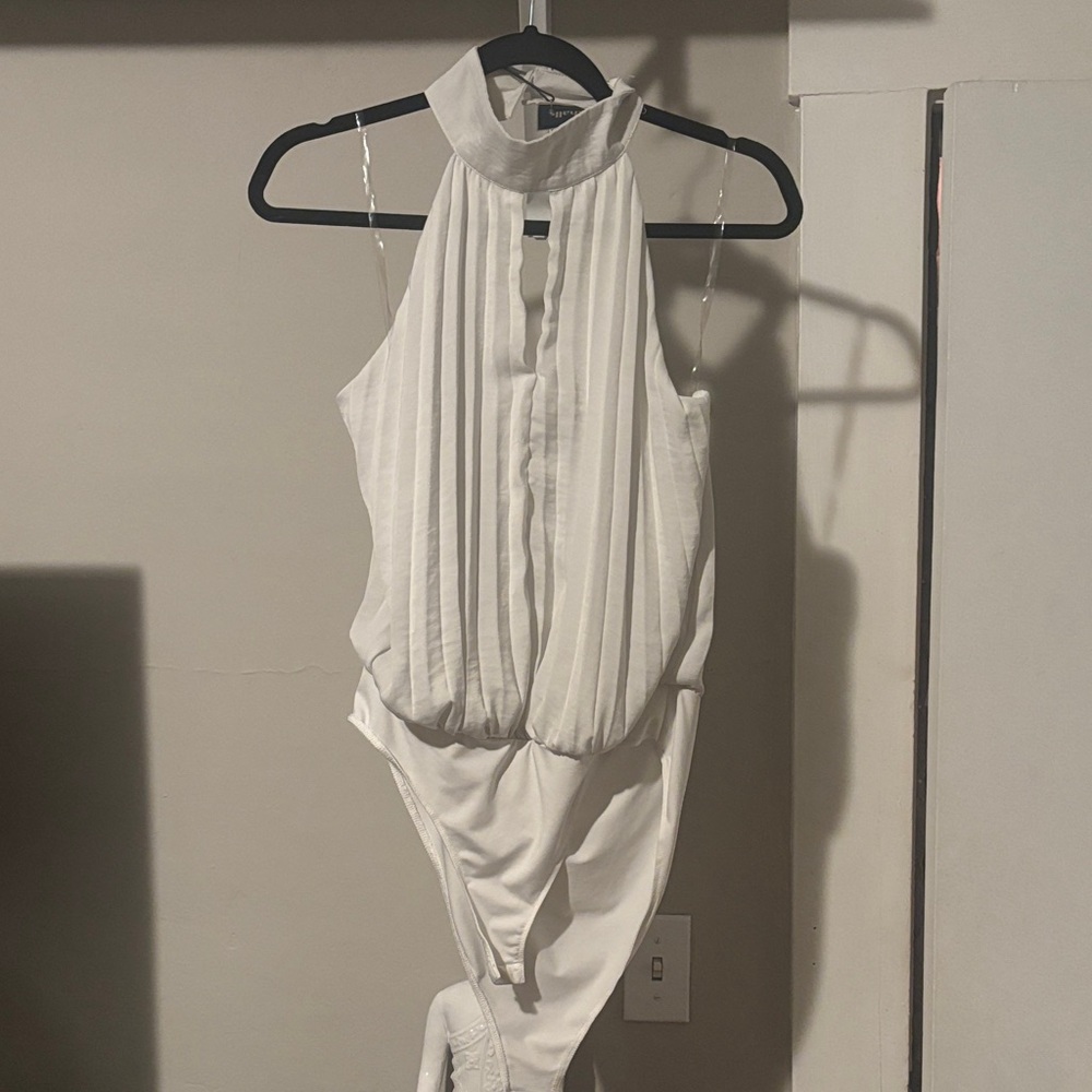 Vanilla Star White Pleated Halter Bodysuit